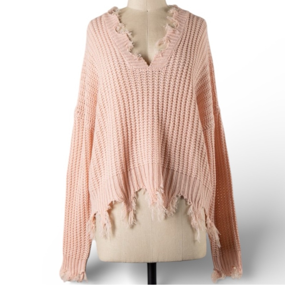 Miracle Blush Pink V-Neck Long Sleeve Sweater